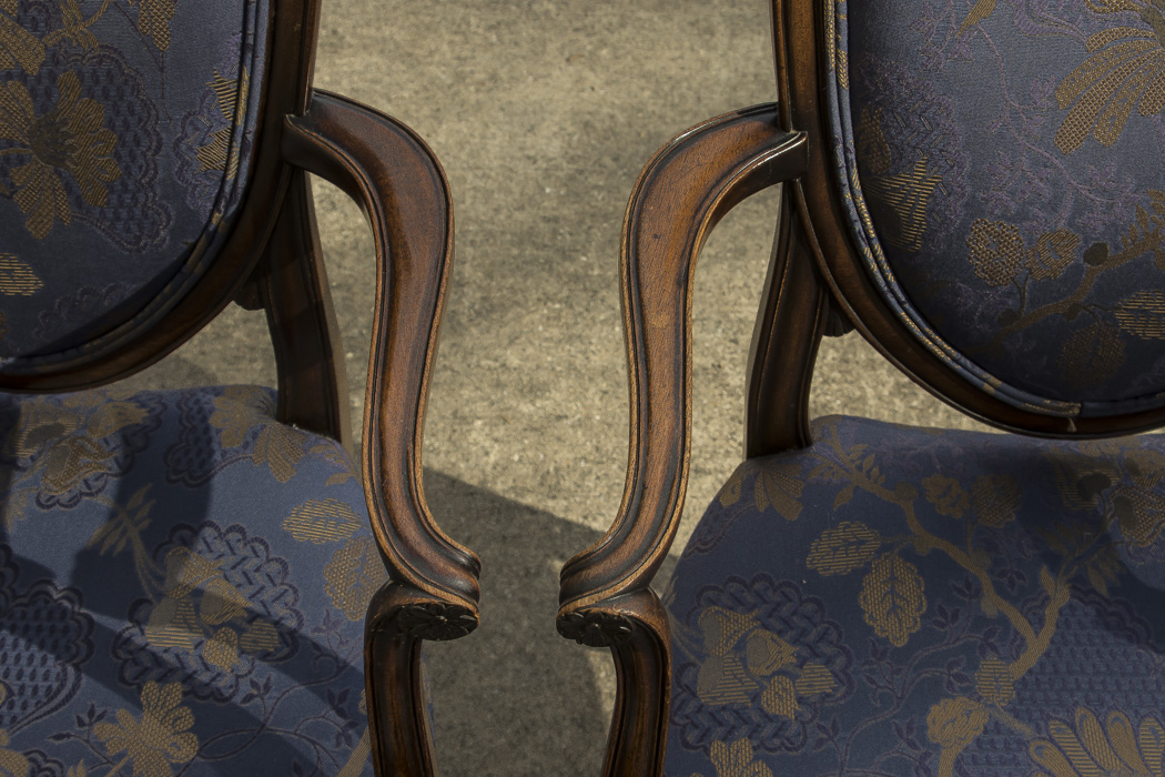 Set of Vintage Hepplewhite Style Upholstered Dining Chairs