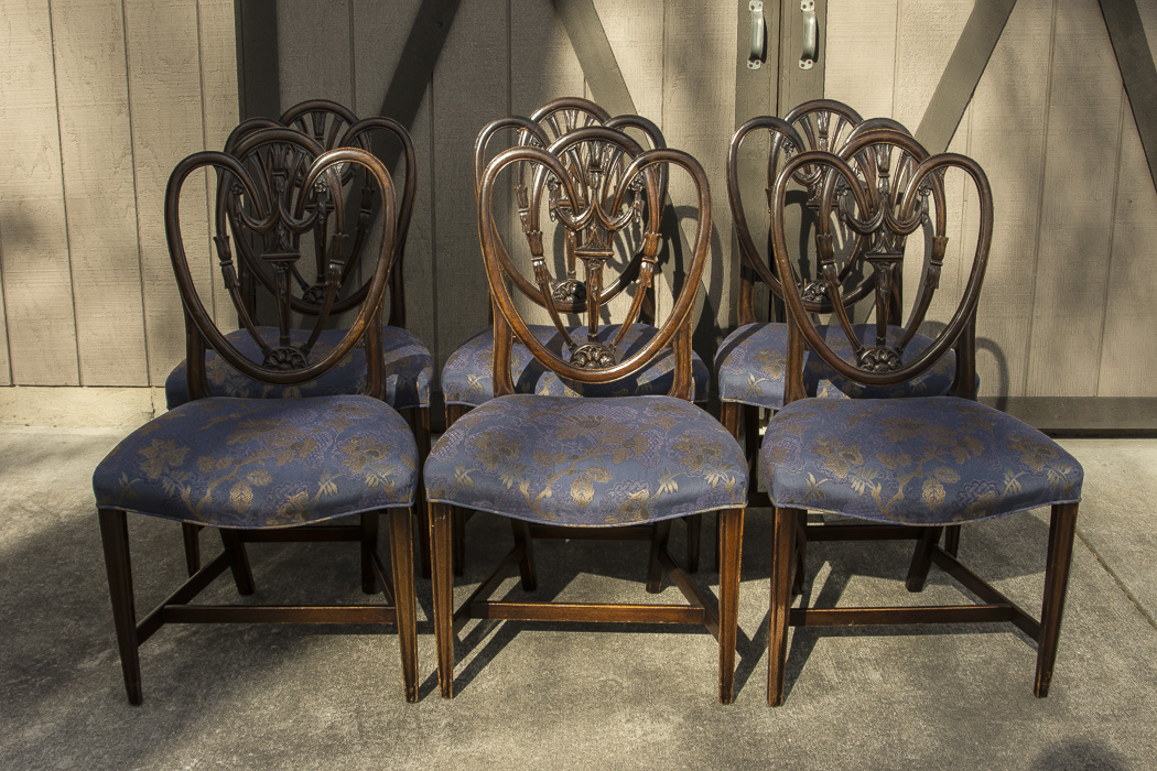 Set of Vintage Hepplewhite Style Upholstered Dining Chairs