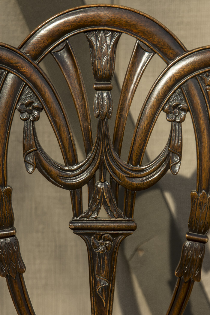 Set of Vintage Hepplewhite Style Upholstered Dining Chairs