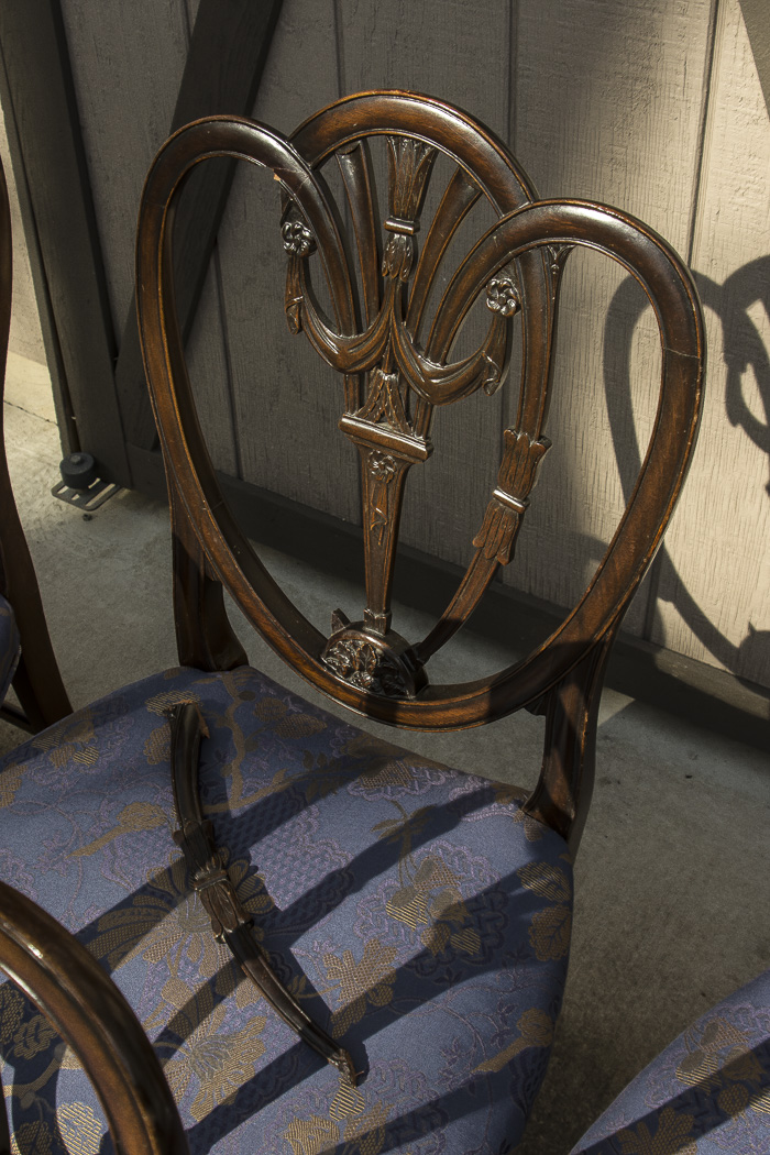 Set of Vintage Hepplewhite Style Upholstered Dining Chairs