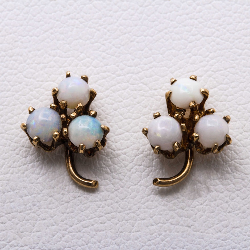 Antique 10K Yellow Gold Opal Earrings