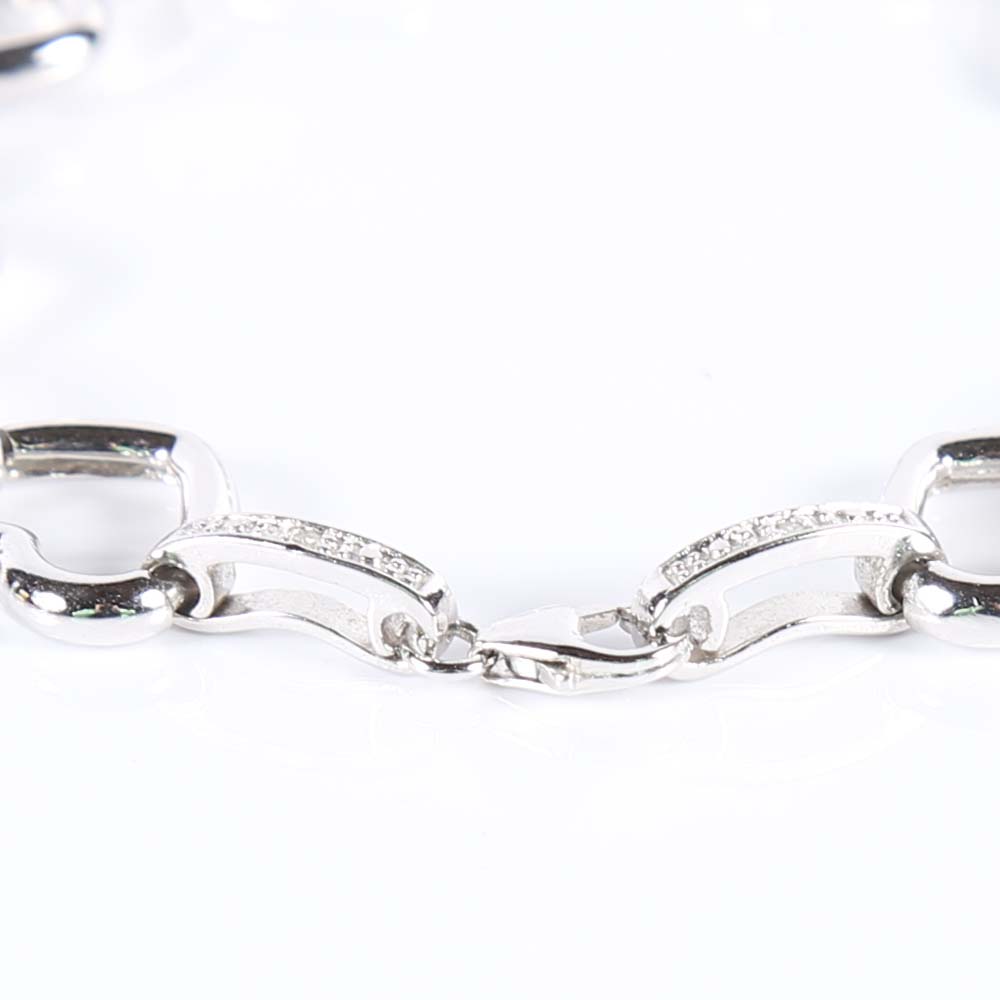 Sterling Silver Open Heart and Diamond Station Bracelet