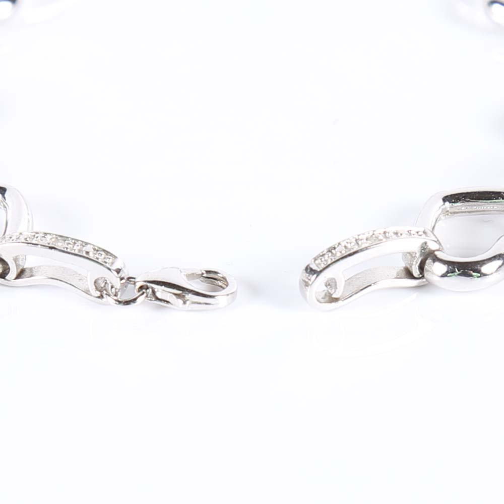 Sterling Silver Open Heart and Diamond Station Bracelet