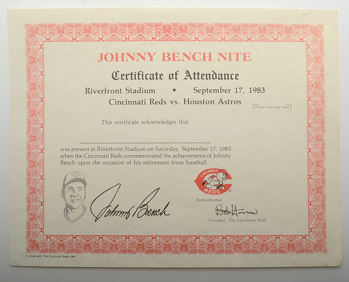 Johnny Bench Plate, LP, and Certificate