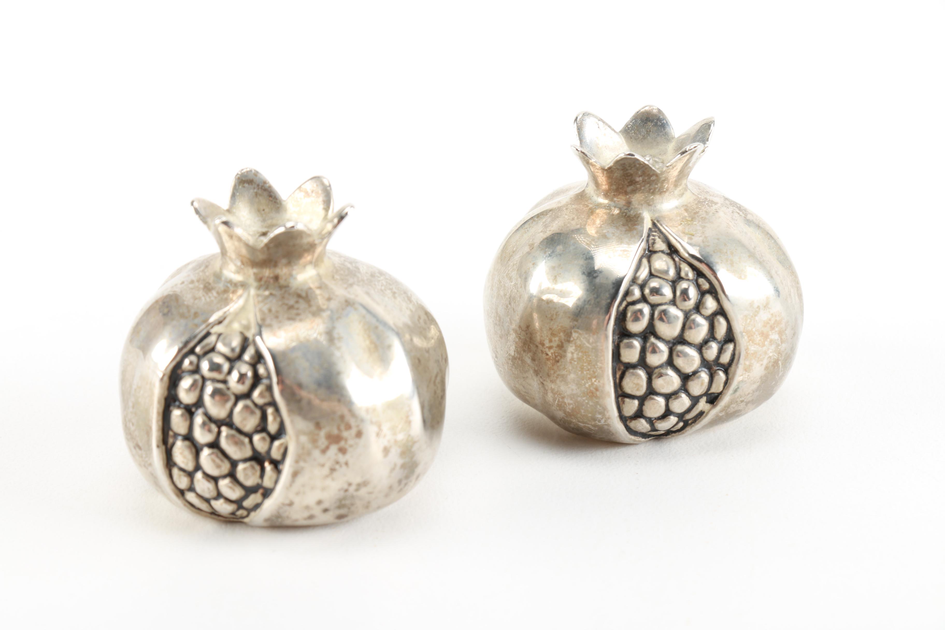 Silea Silver Plate Pomegranate Salt and Pepper Shakers