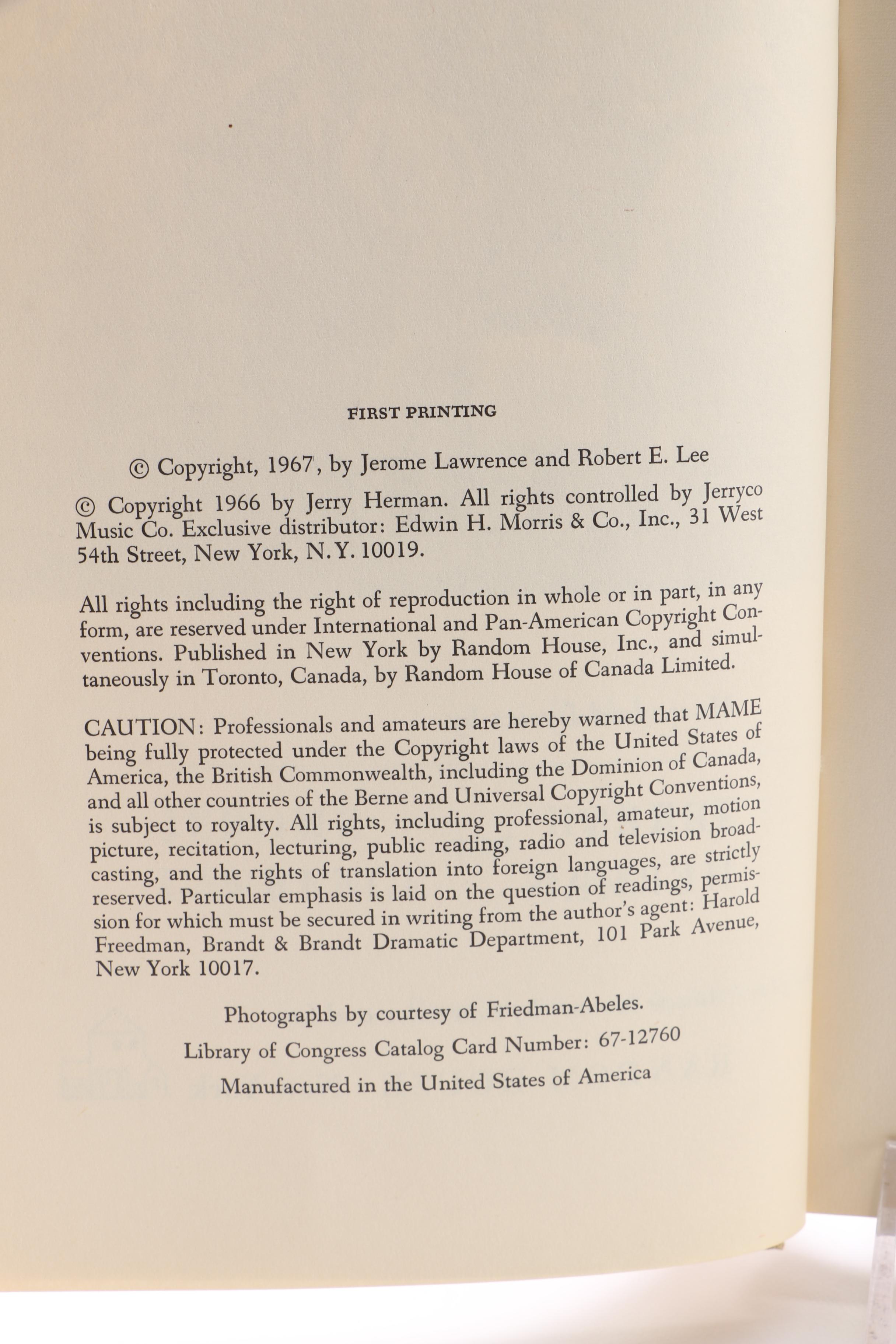 "MAME" By Jereome Lawrence and Robert E. Lee Signed By  Angela Lansbury