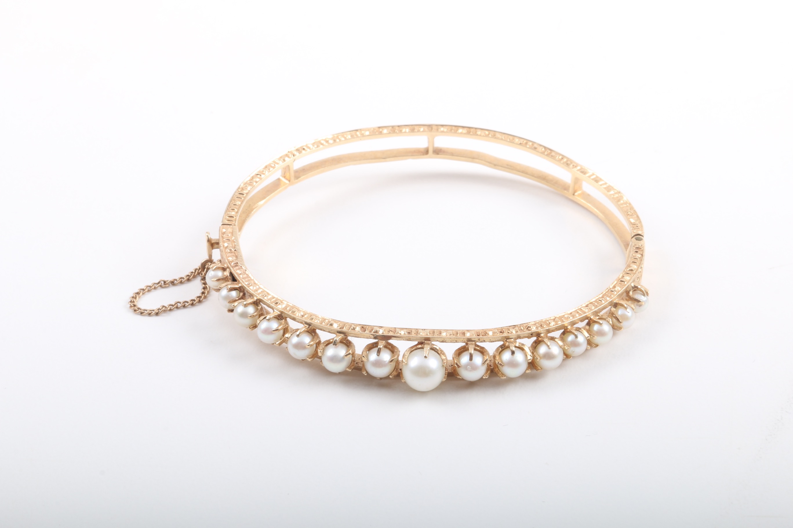 Victorian 14K Yellow Gold and Cultured Pearl Bangle Bracelet