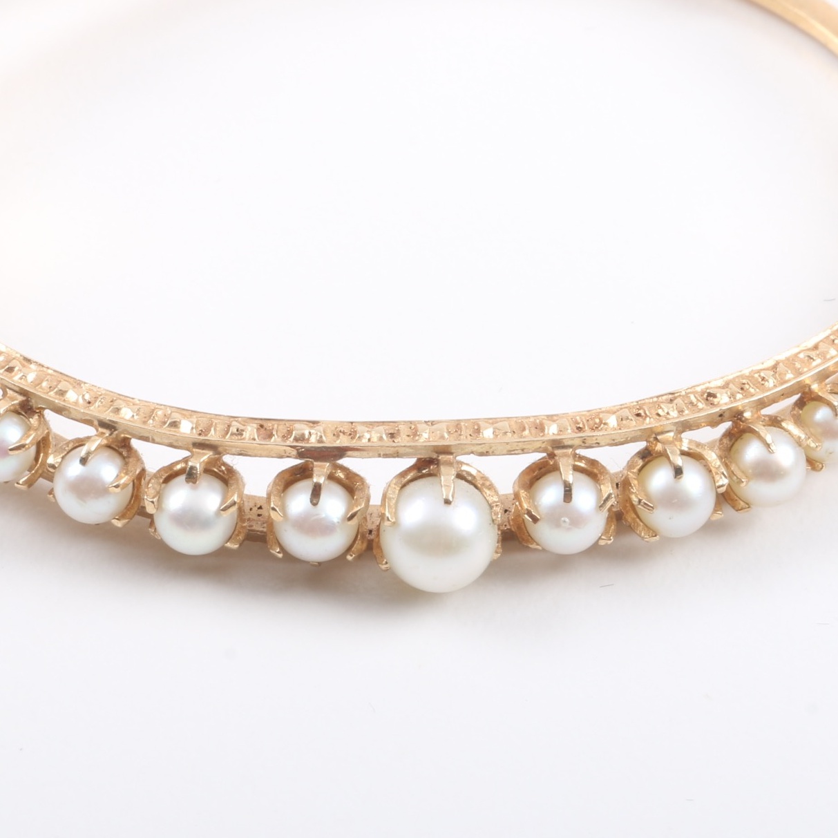 Victorian 14K Yellow Gold and Cultured Pearl Bangle Bracelet