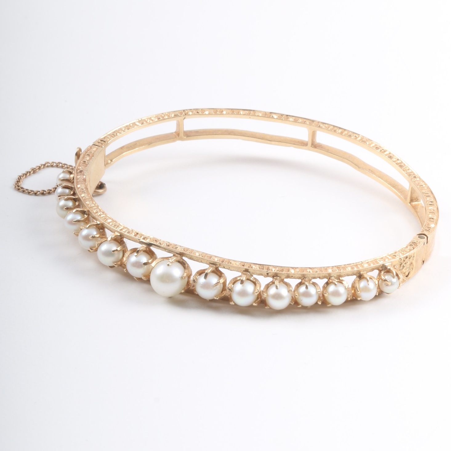 Victorian 14K Yellow Gold and Cultured Pearl Bangle Bracelet