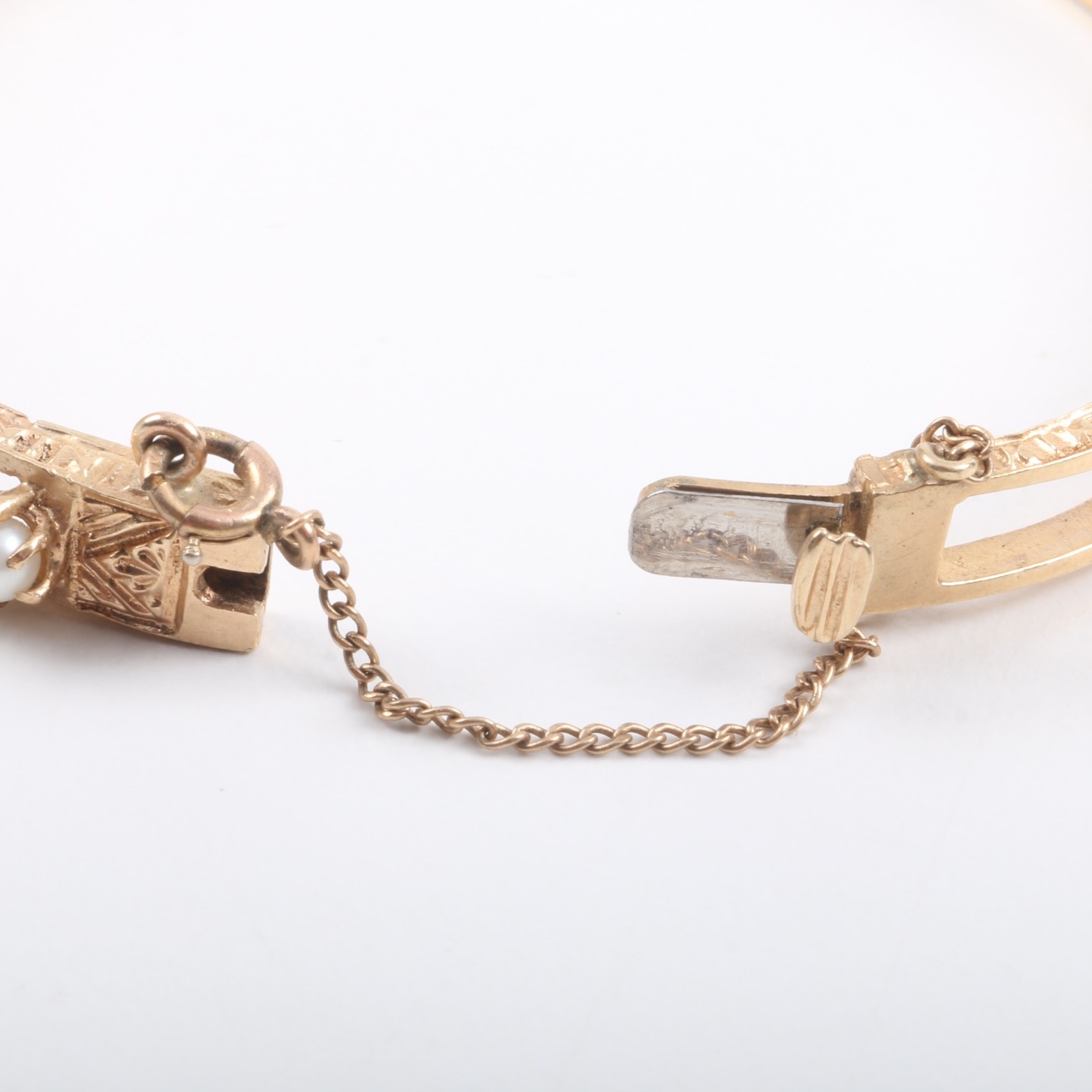 Victorian 14K Yellow Gold and Cultured Pearl Bangle Bracelet