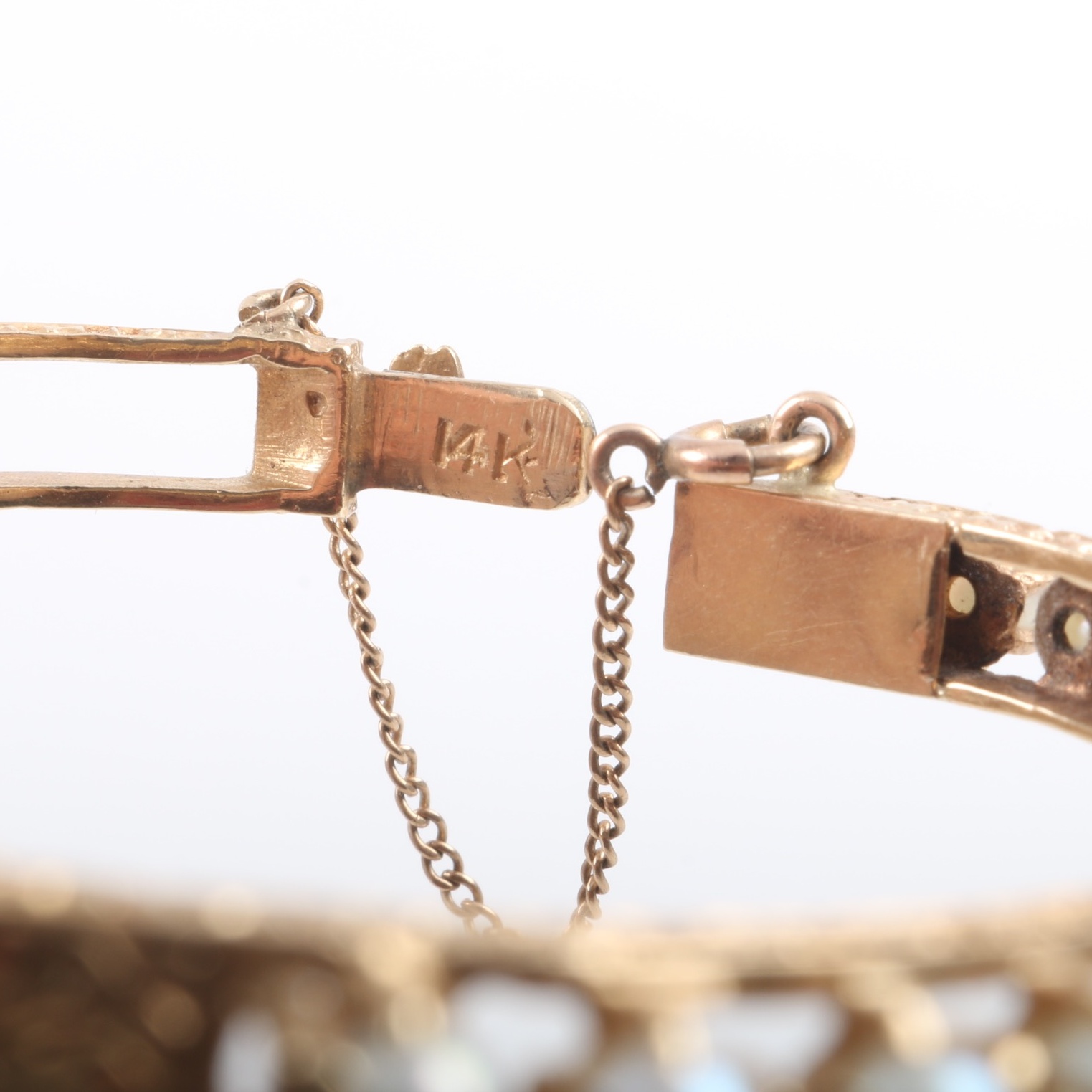 Victorian 14K Yellow Gold and Cultured Pearl Bangle Bracelet