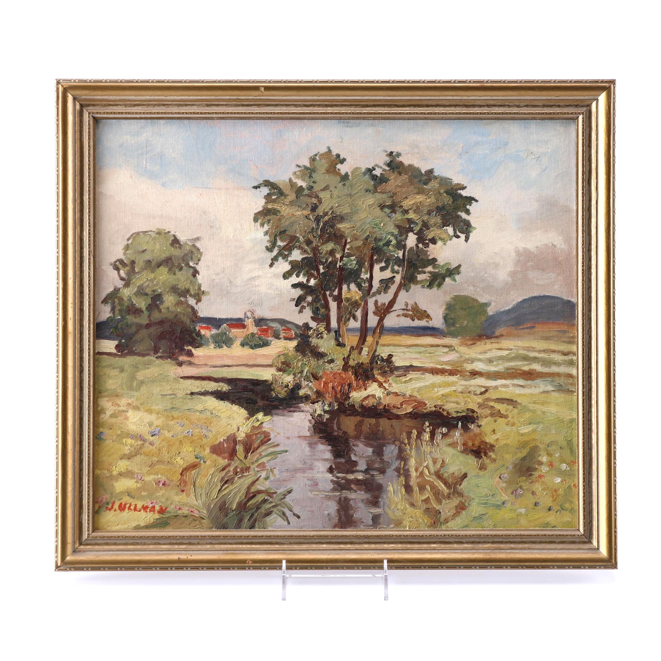 J. Ullman Original Oil on Board Landscape Painting