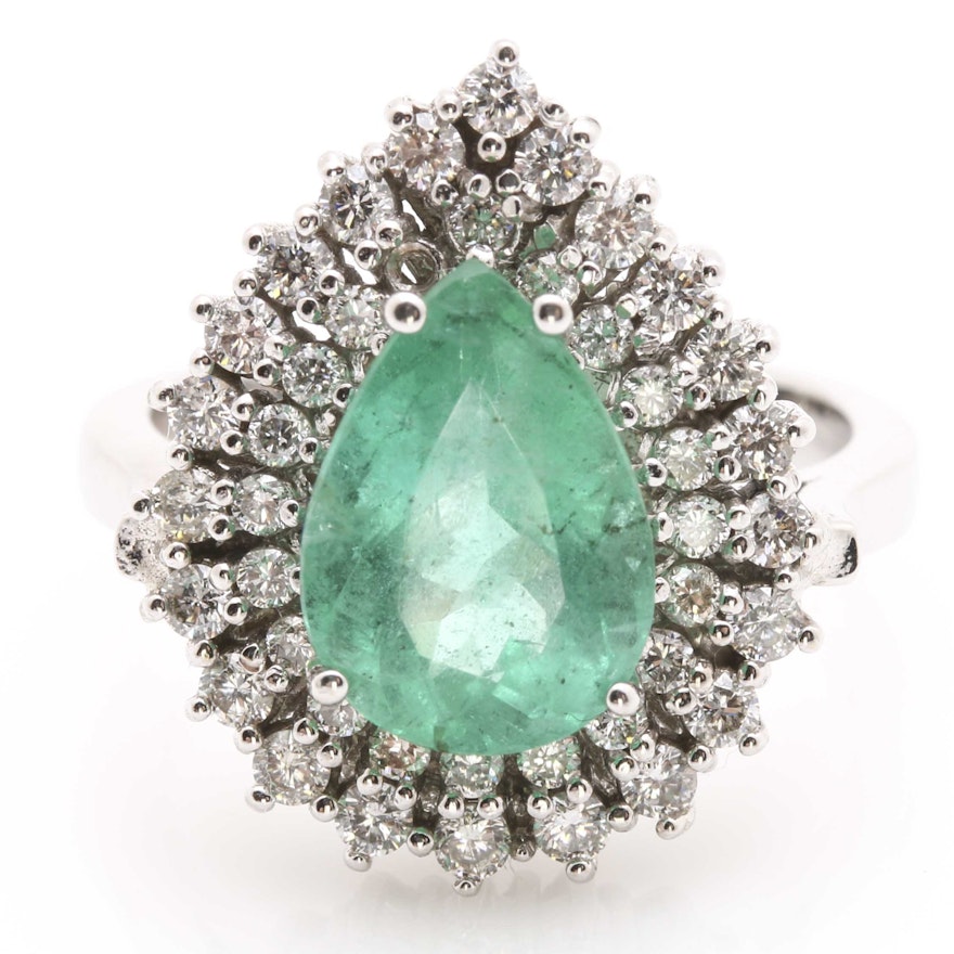 14K White Gold 2.51 CTS Emerald and 0.75 CTW Diamond Ring
