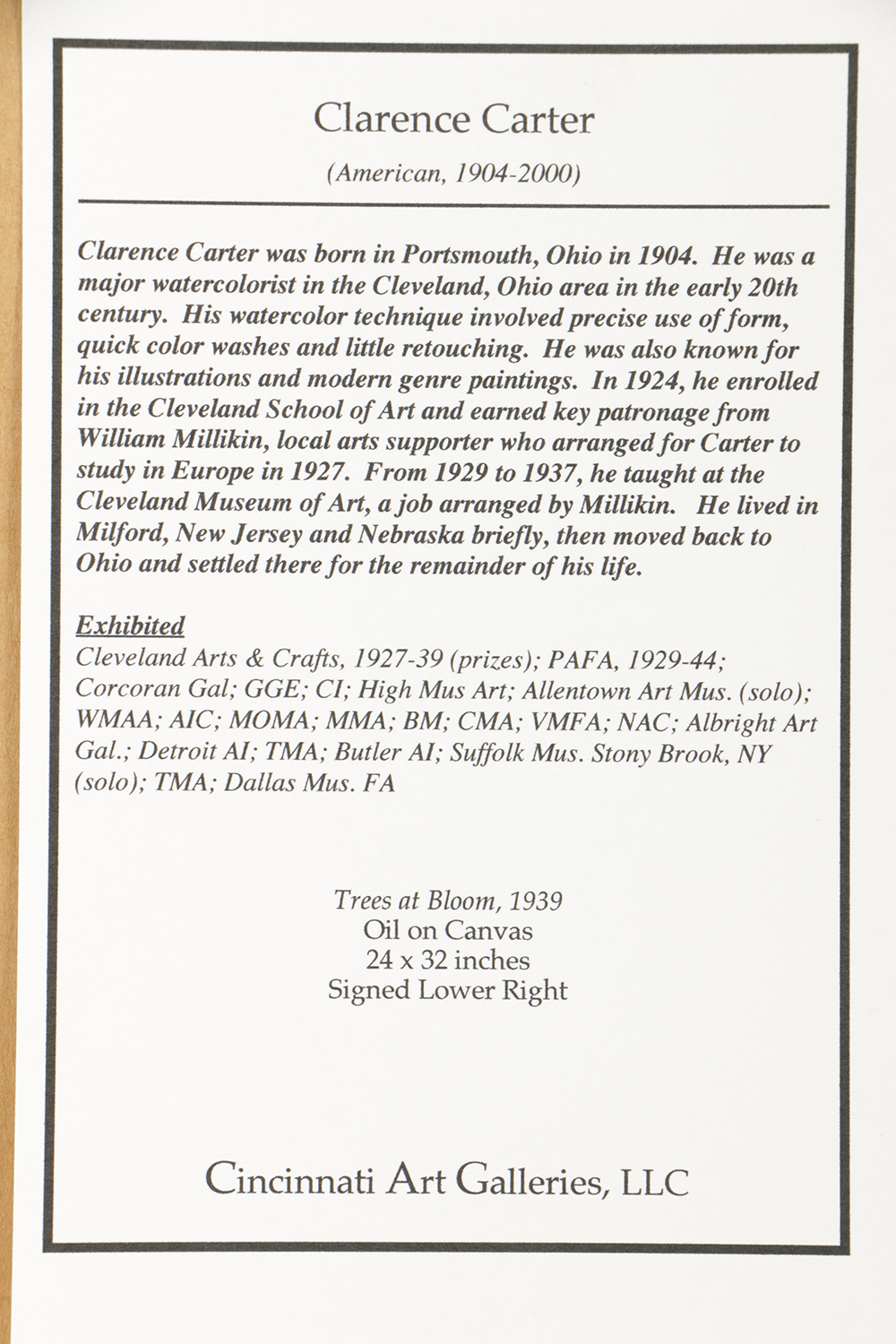 Clarence Holbrook Carter Oil Painting on Canvas "Trees at Bloom"