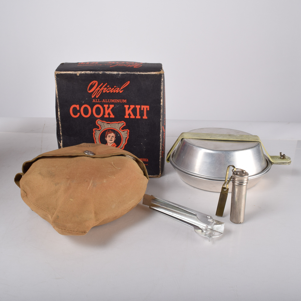 Vintage Boy Scouts of America Aluminum Cook Kits and Match Holder