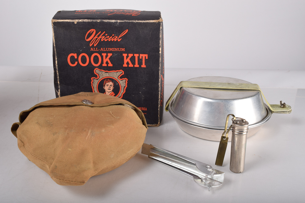 Vintage Boy Scouts of America Aluminum Cook Kits and Match Holder