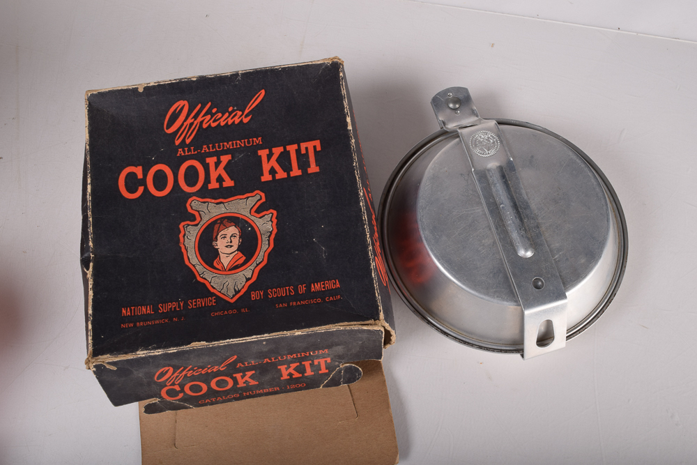 Vintage Boy Scouts of America Aluminum Cook Kits and Match Holder