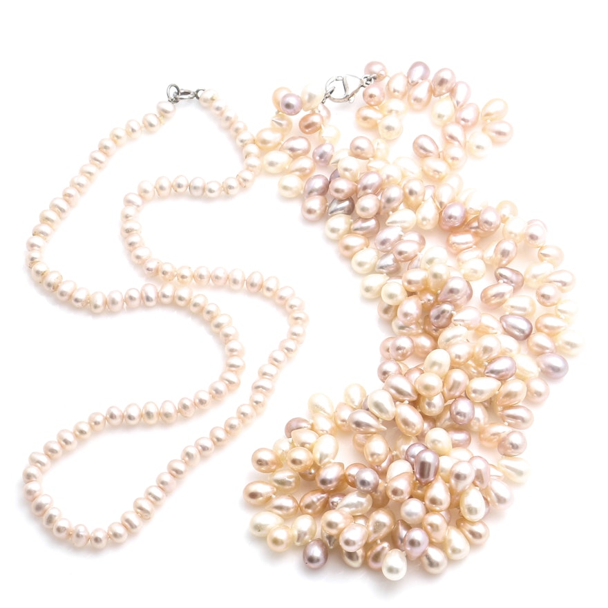 Sterling Silver Pink Cultured Pearl Necklaces