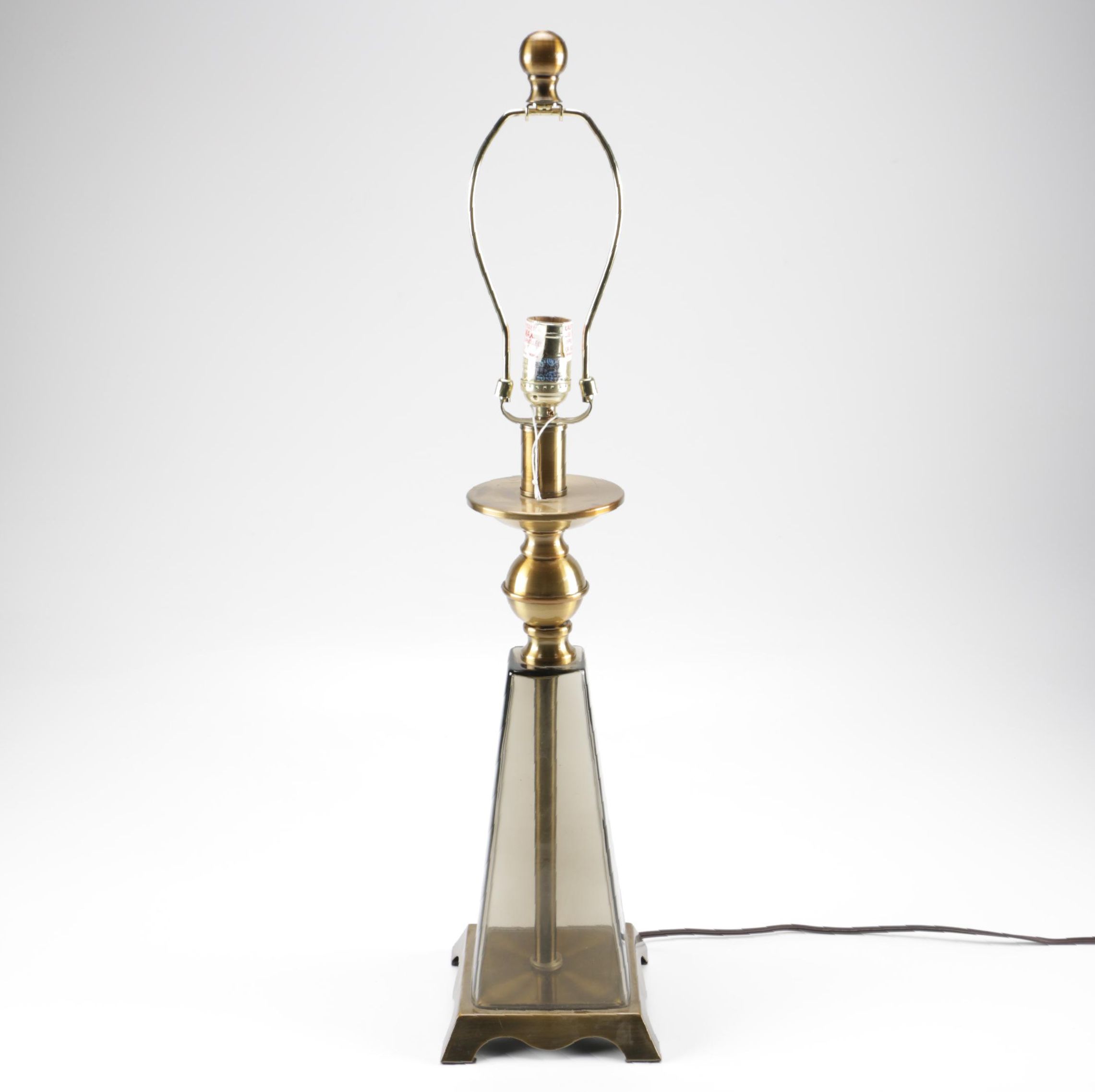 Gold Toned Table Lamp With Grey Glass