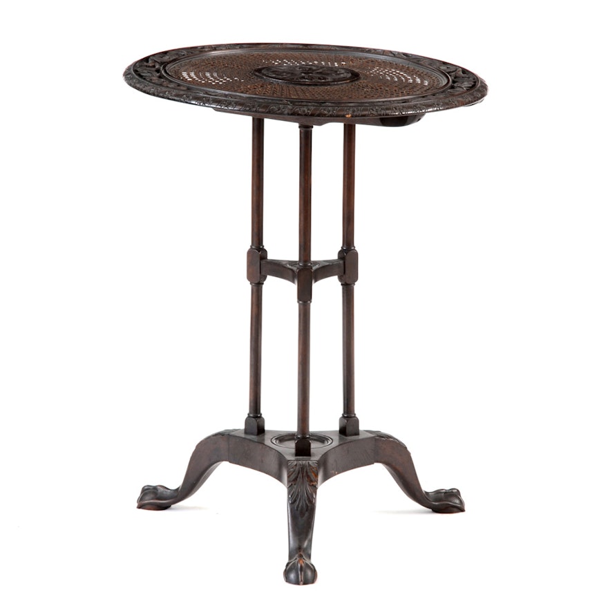 Carved Hand-Caned Accent Table