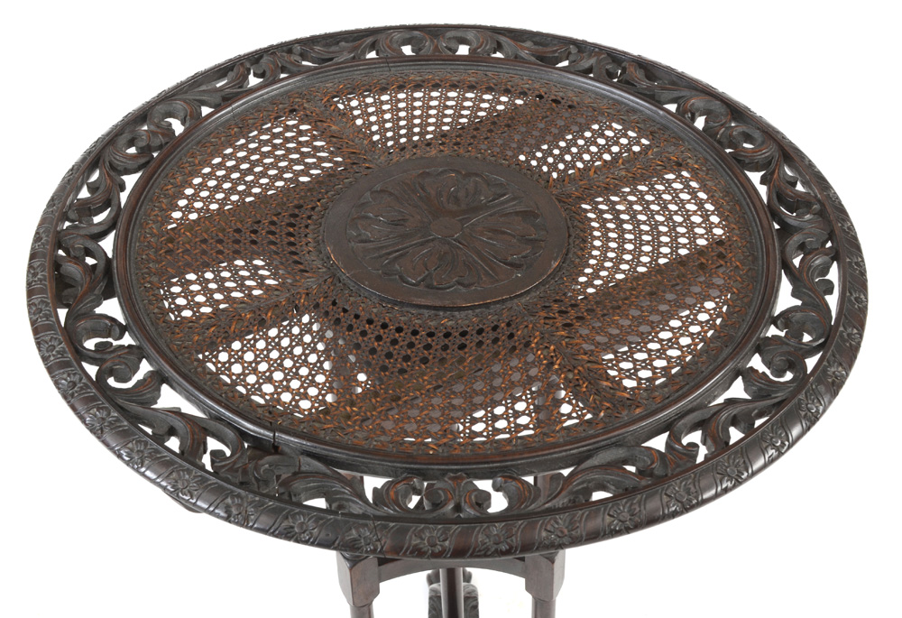 Carved Hand-Caned Accent Table