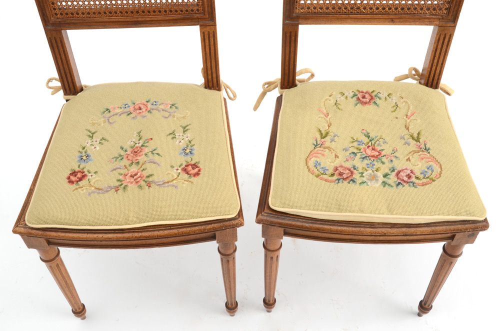 Pair of French Style Caned Side Chairs