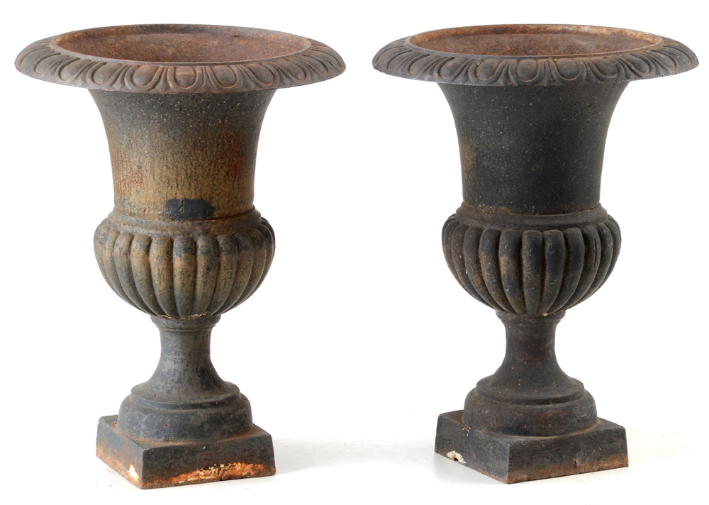 Pair of Vintage Cast Iron Urn Planters