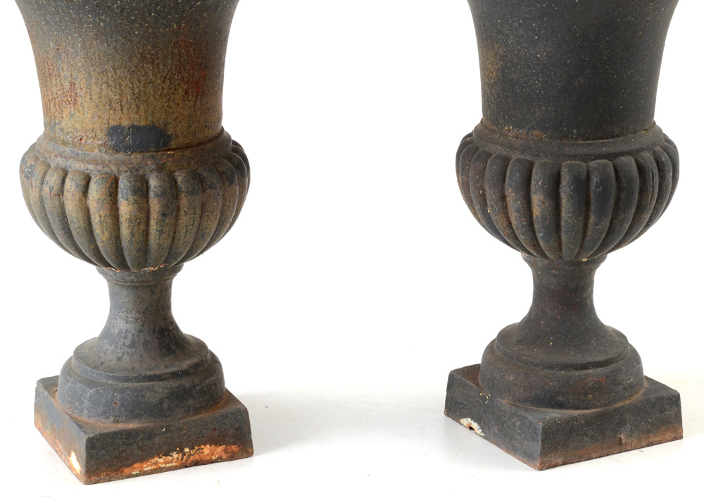 Pair of Vintage Cast Iron Urn Planters
