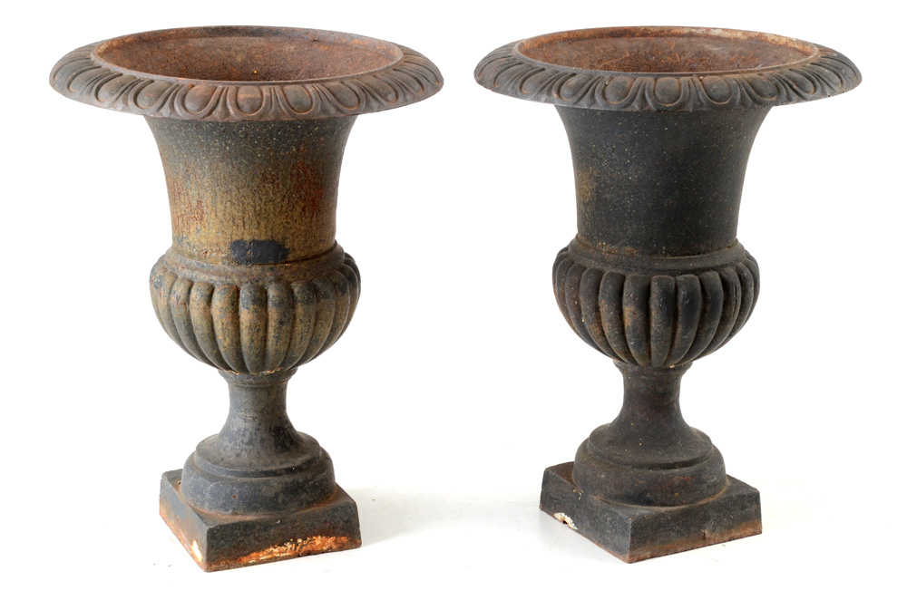 Pair of Vintage Cast Iron Urn Planters