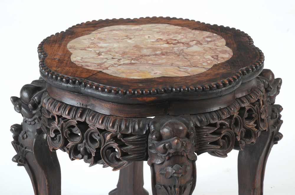 Carved Accent Table with Marble Top