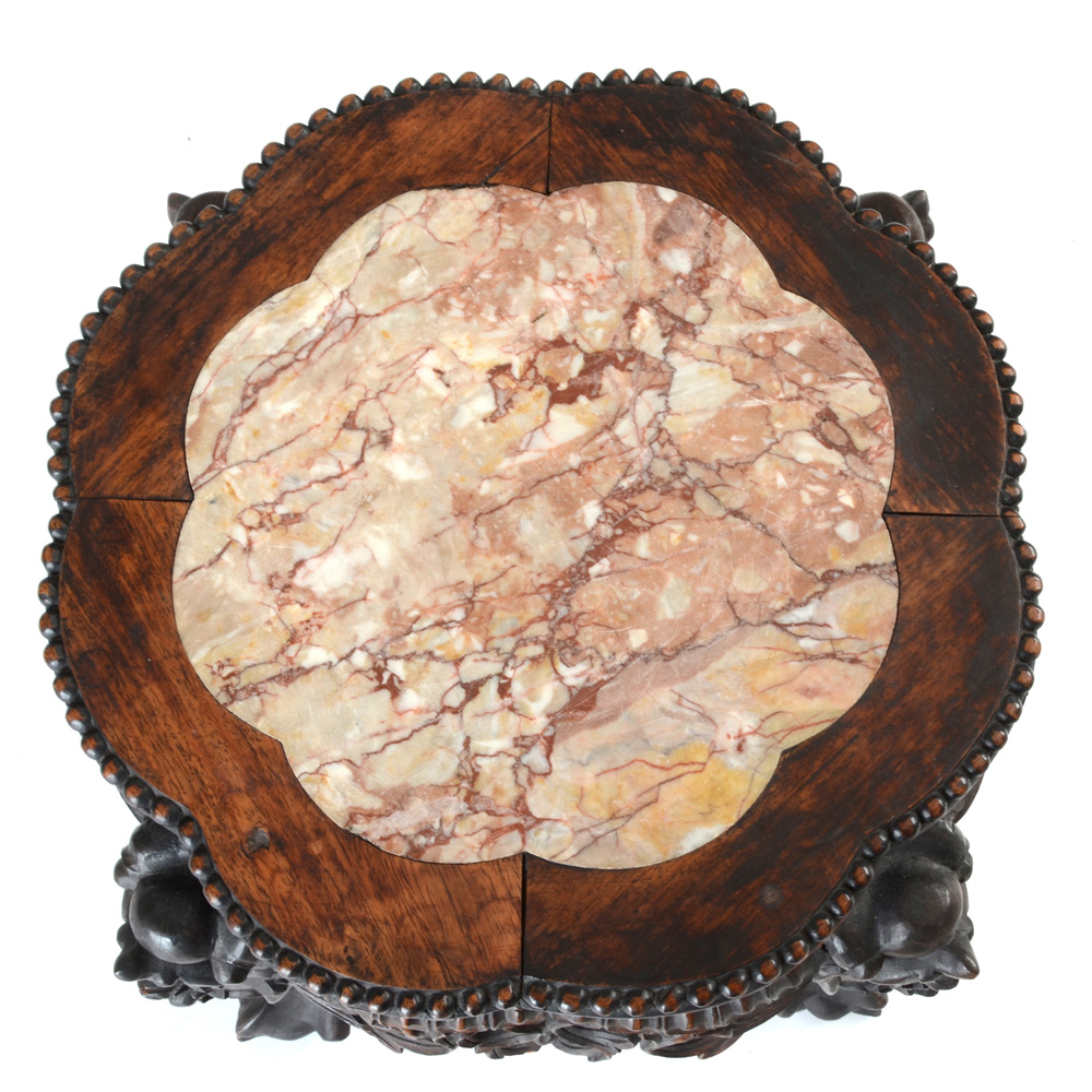 Carved Accent Table with Marble Top