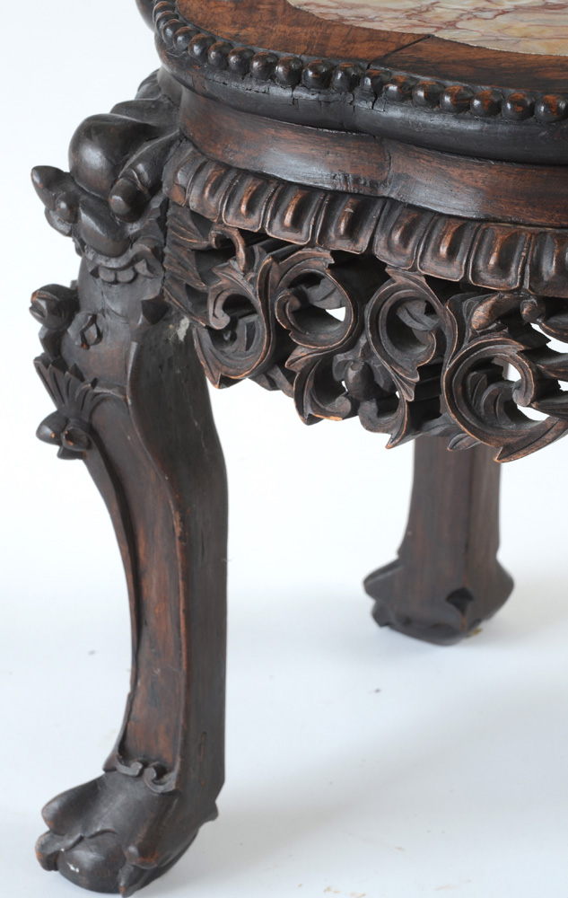 Carved Accent Table with Marble Top
