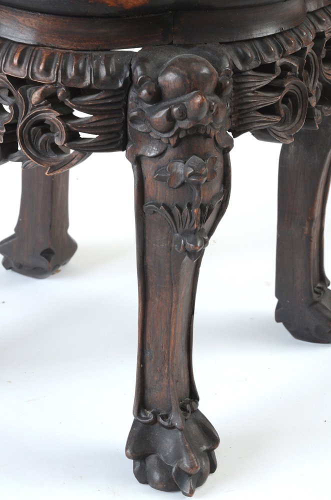 Carved Accent Table with Marble Top