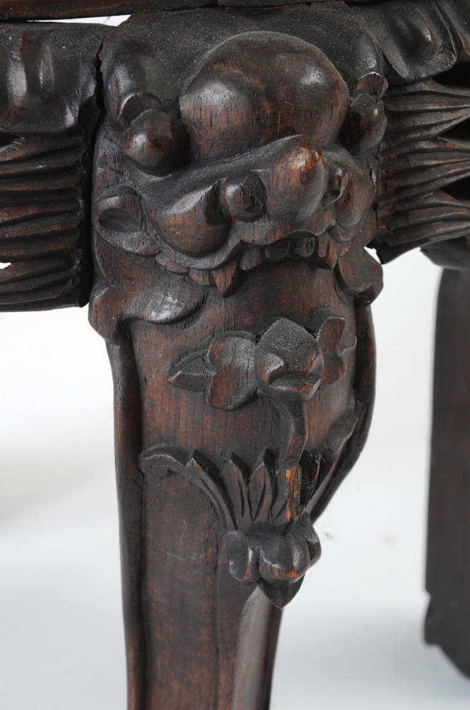 Carved Accent Table with Marble Top