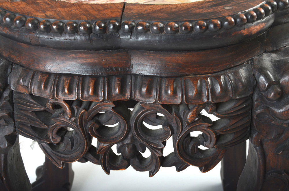 Carved Accent Table with Marble Top