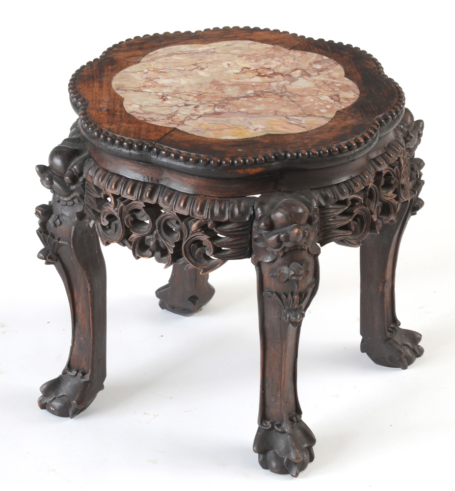 Carved Accent Table with Marble Top