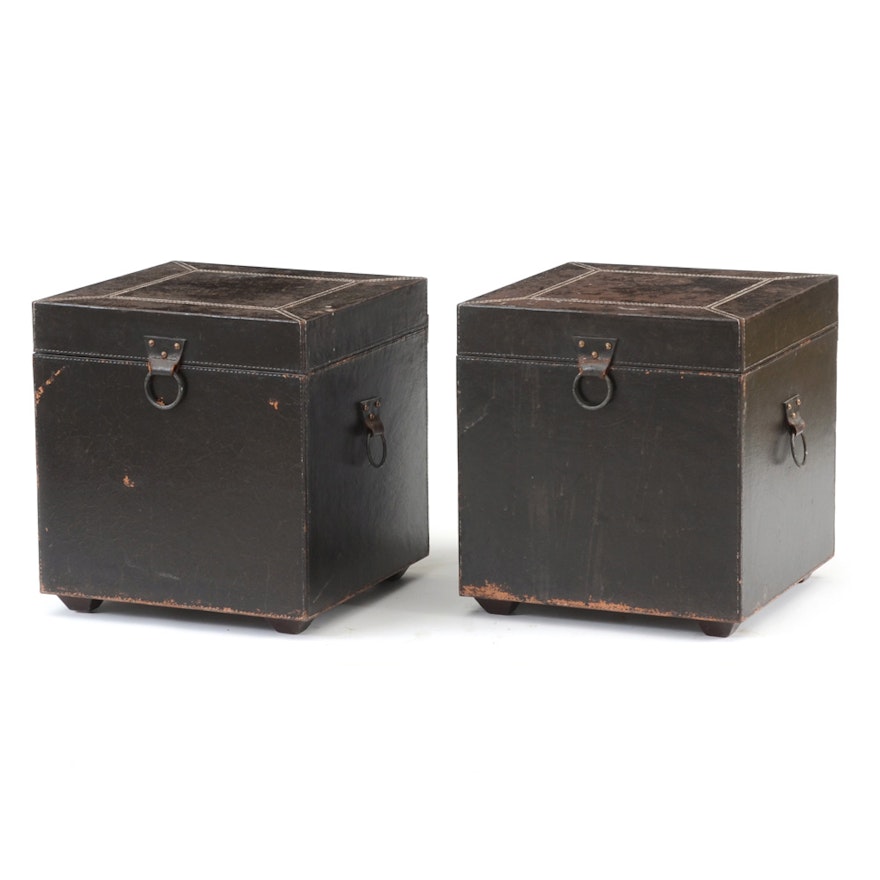Pair of Ethan Allen Distressed Leather Box End Tables