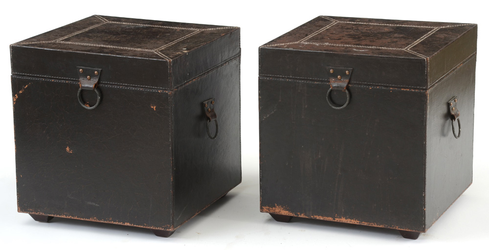 Pair of Ethan Allen Distressed Leather Box End Tables