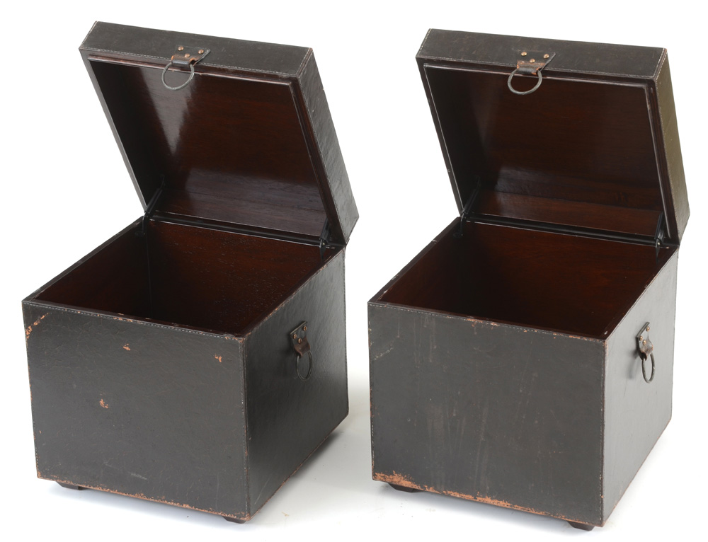 Pair of Ethan Allen Distressed Leather Box End Tables