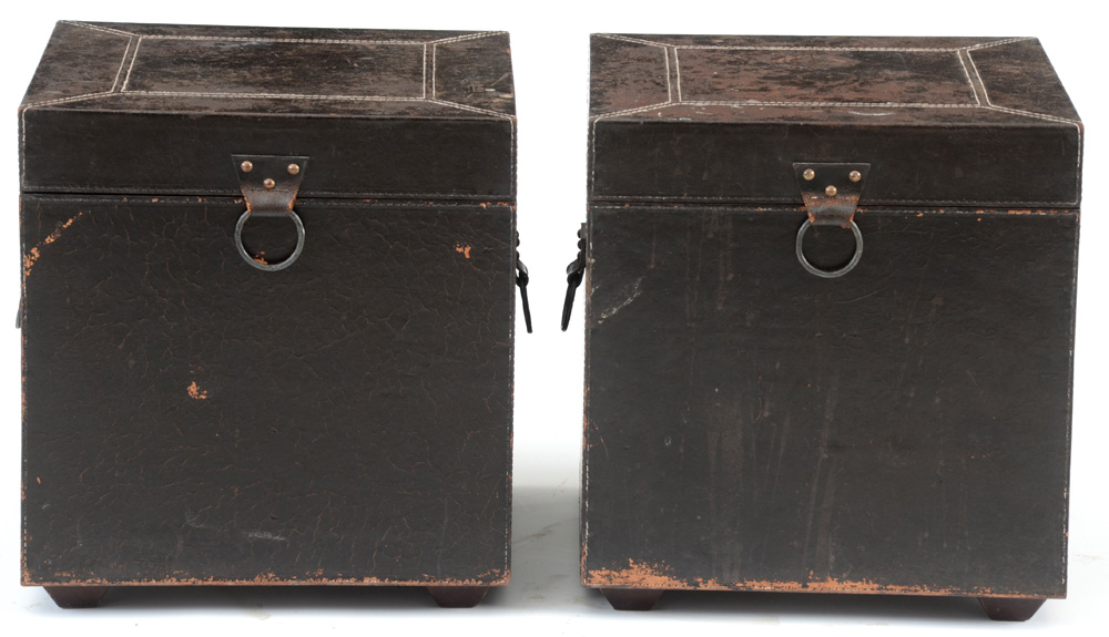 Pair of Ethan Allen Distressed Leather Box End Tables