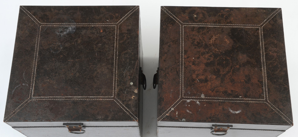 Pair of Ethan Allen Distressed Leather Box End Tables