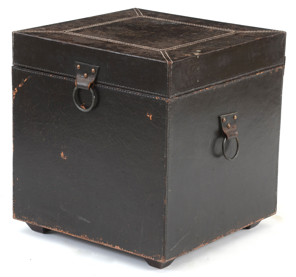 Pair of Ethan Allen Distressed Leather Box End Tables