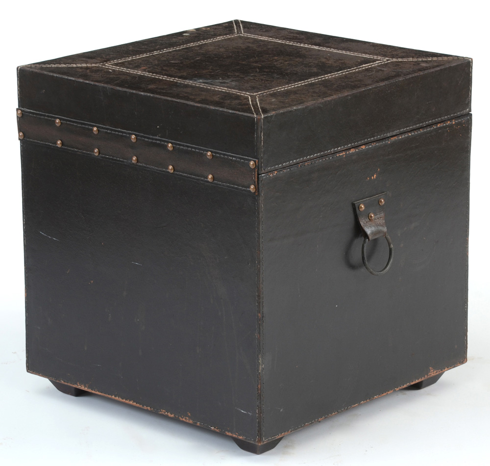 Pair of Ethan Allen Distressed Leather Box End Tables