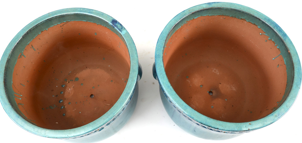Pair of Large Turquoise Glazed Garden Planters