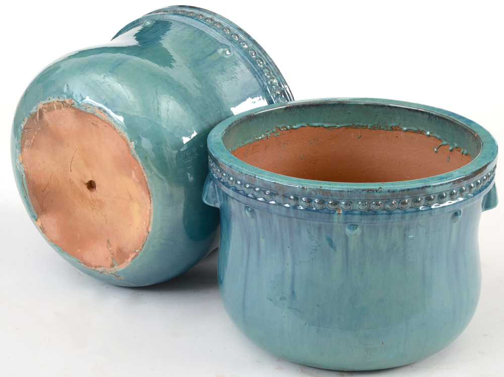 Pair of Large Turquoise Glazed Garden Planters