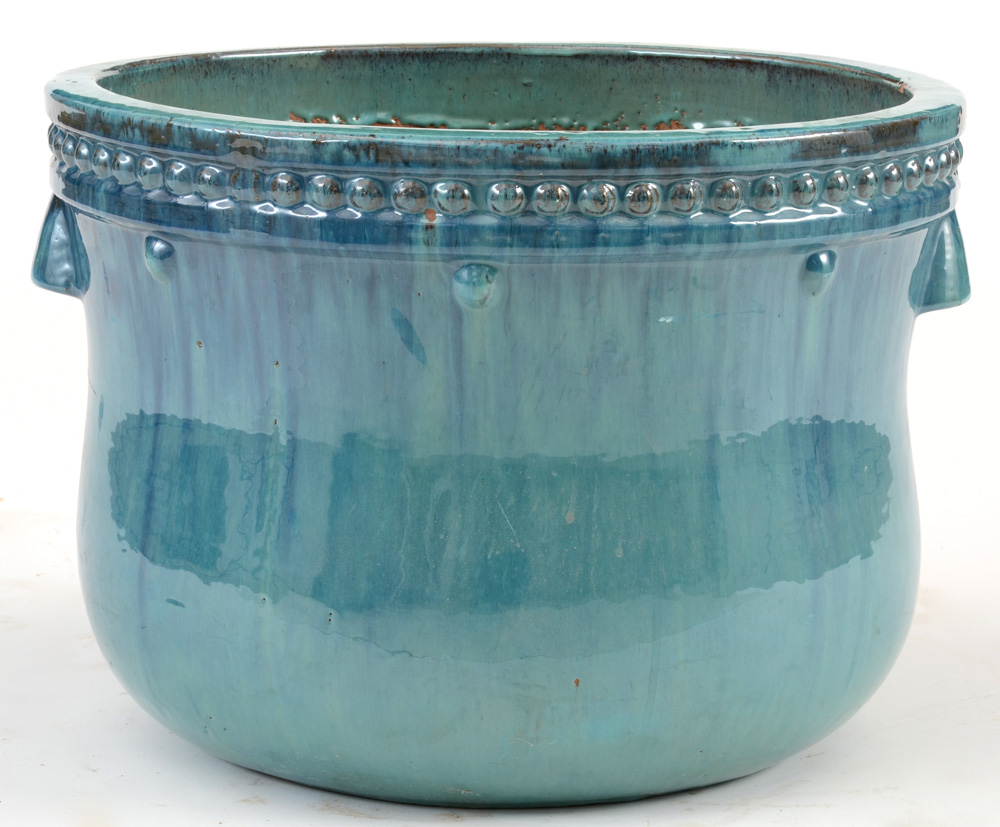 Pair of Large Turquoise Glazed Garden Planters