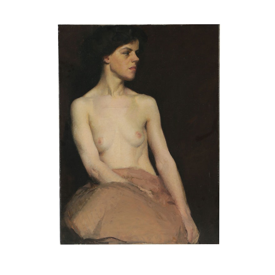 Emily B. Waite Oil Painting on Canvas Portrait of Nude Woman