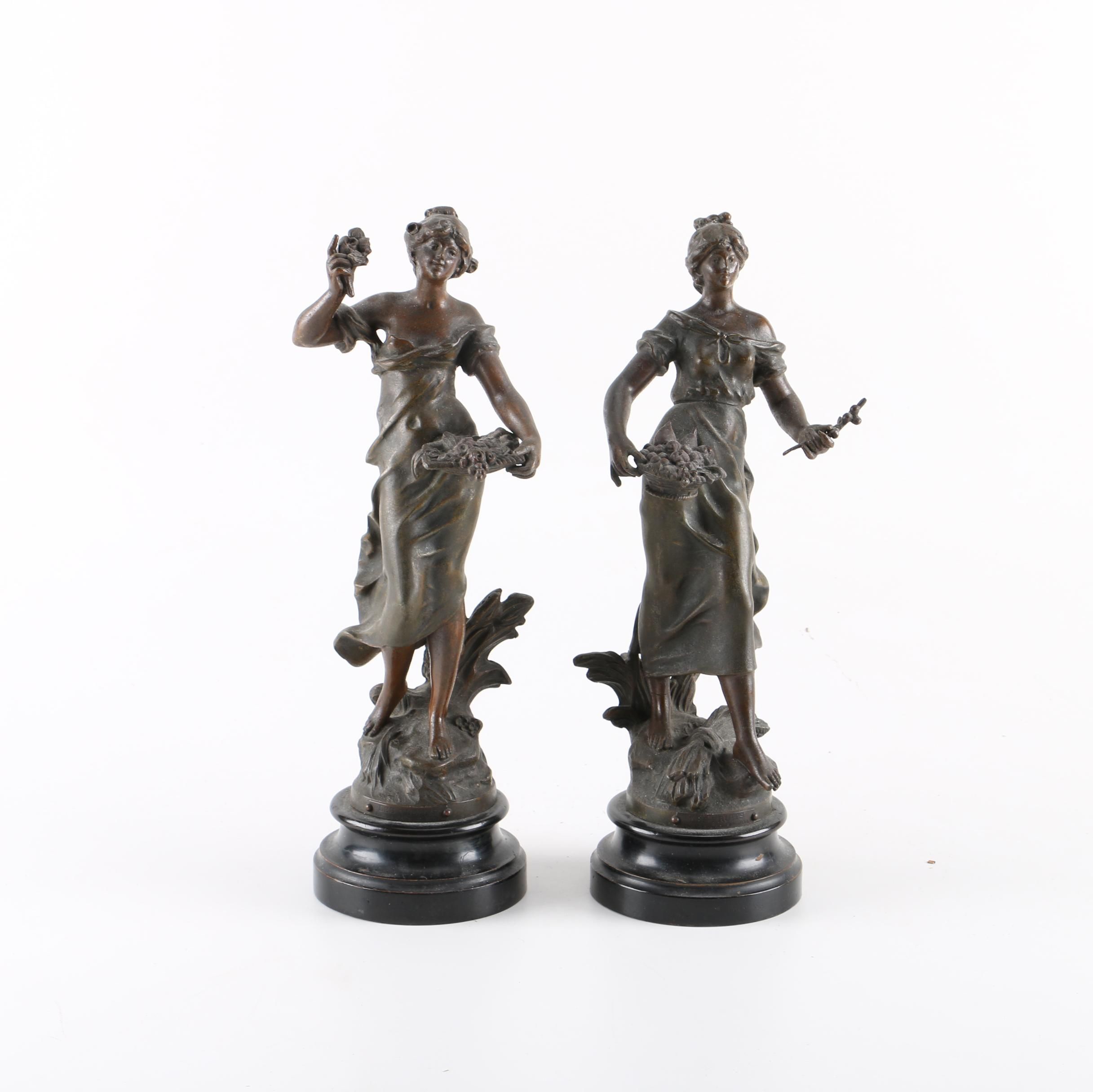 Pair of Spelter Bronze Statues of Women