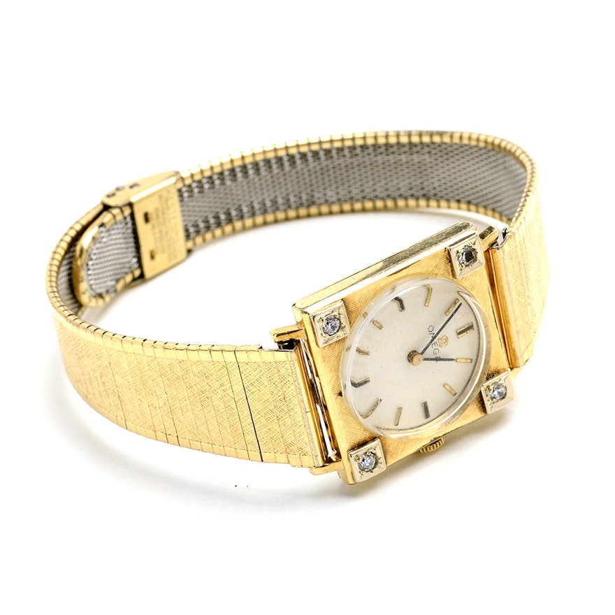 Vintage Omega 14K Gold Filled Diamond Wristwatch