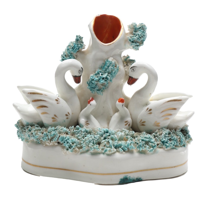 Staffordshire Bud Vase With Swans